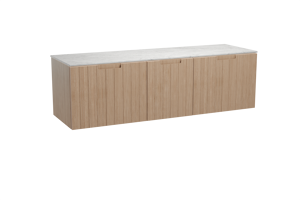 Balmani Adagio zwevend badkamermeubel 180 x 55 cm verweerde eik met Stretto enkel of dubbel tablet in marmer carrara