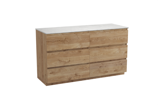 Balmani Lucida staand badkamermeubel 150 x 55 cm ruwe eik met Stretto enkel of dubbel tablet in marmer carrara