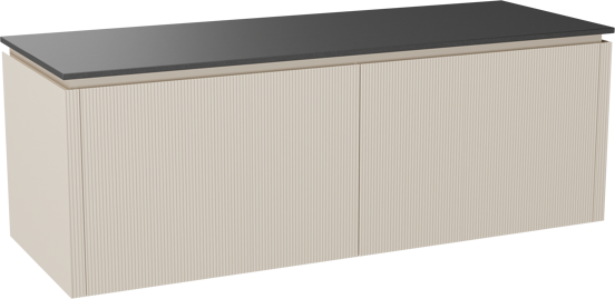 Balmani Eclips meuble salle de bains suspendu 150 x 55 cm Sandbeige avec Stretto tablette simple ou double en Granit noir, Nervure droite symétrique verticale