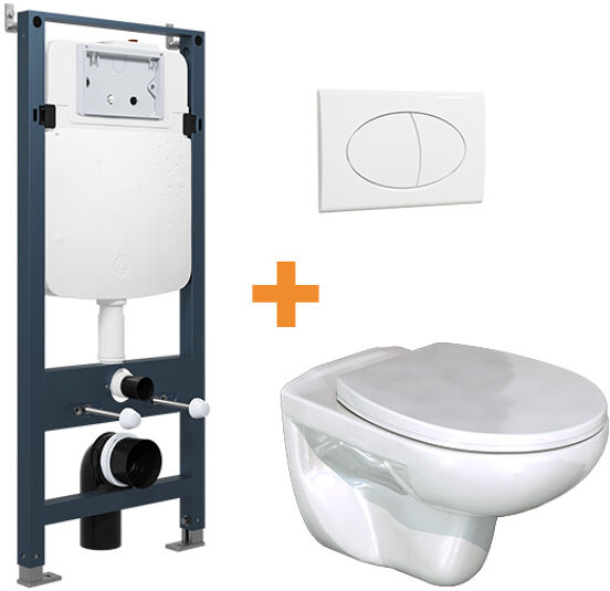 Linie Rino hangtoilet glanzend wit open spoelrand met Linie Ilana inbouwreservoir en   bedieningspaneel