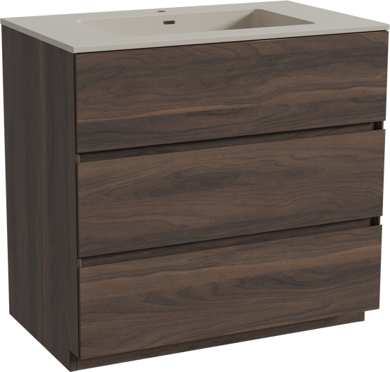 Storke Edge staand badkamermeubel 85 x 52 cm notelaar met Diva enkele wastafel in top solid zijdegrijs
