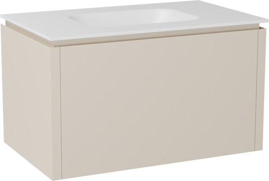 Balmani Eclips zwevend badkamermeubel 90 x 55 cm Sandbeige met Tablo Arcato enkele wastafel in Solid Surface mat wit