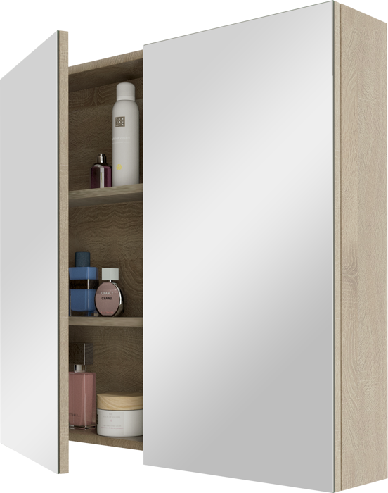 Linie Montro Spiegelschrank Bad: 80 x 75 cm, Eiche Weiß