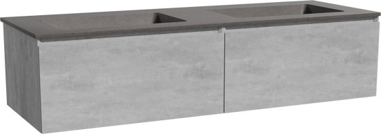 Storke Edge zwevend badmeubel 150 x 52 cm beton donkergrijs met Scuro dubbele wastafel in kwarts mat zwart