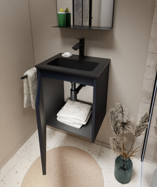 Storke Seda meuble sous-lavabo suspendu 45 x 35 cm bleu nuit porte