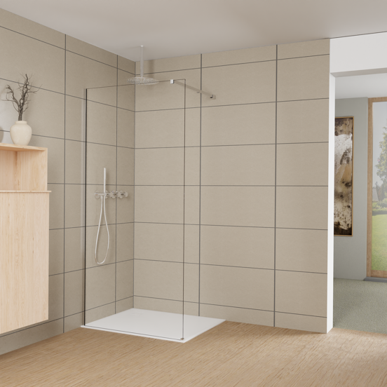 Balmani Modular douche à l'italienne: 100 x 200 cm, Verre transparent, Profil Chrome brillant