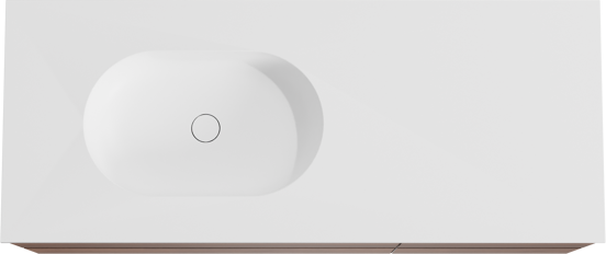 Balmani Mitra meuble salle de bains suspendu 135 x 55 cm noyer avec Tablo Oval vasque asymétrique gauche en solid surface blanc mat