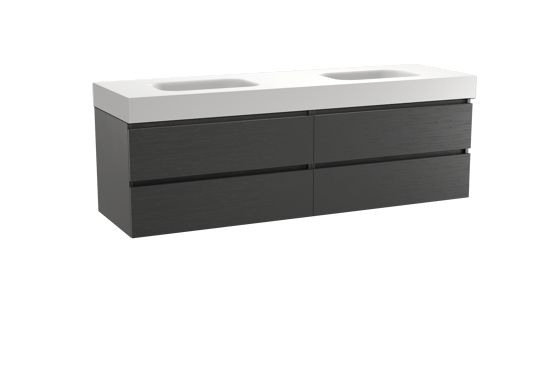 Balmani Lucida meuble salle de bains suspendu 180 x 55 cm chêne noir avec Arcato double vasque en solid surface blanc mat