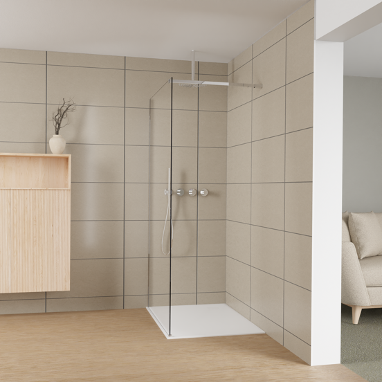 Balmani Modular inloopdouche: 110 x 200 cm, Helder glas met coating, Hoogglans chroom profielen