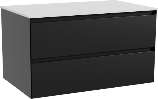 Balmani Mitra meuble salle de bains suspendu 90 x 55 cm noir mat avec Stretto tablette simple en solid surface blanc mat