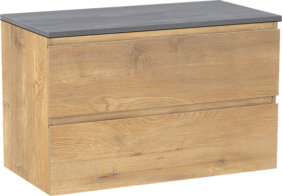 Linie Lado meuble salle de bains suspendu 90 x 46 cm chêne naturel avec Lado tablette simple en mélaminé béton gris foncé