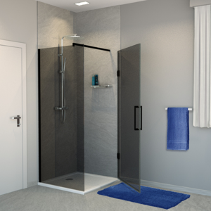 Balmani Modular Walk-In-Dusche mit Tür 100 x 200 cm, Rauchglas , Profil schwarz matt