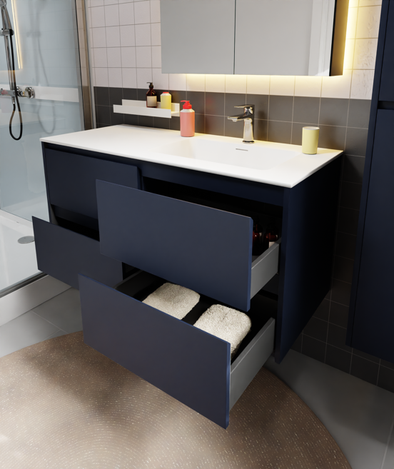 Storke Seda zwevende wastafelonderkast 120 x 52 cm Nachtblauw 4 lades