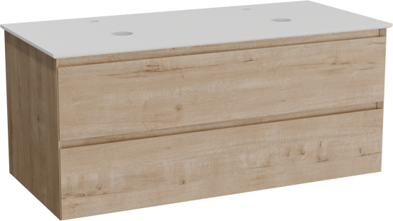 Balmani Mitra meuble salle de bains suspendu 120 x 55 cm chêne brut avec Facetta tablette double en solid surface blanc mat