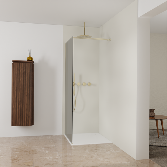 Balmani Modular inloopdouche: 90 x 200 cm, Rookglas met coating, Brushed Champagne Gold profielen