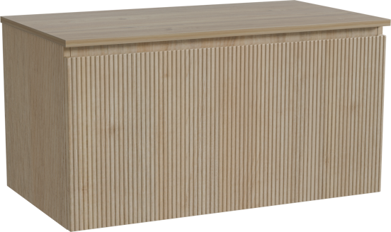 Storke Ribs hängendes Möbelstück Set: 95 x 52 cm, Rohe Eiche, mit Panton Einzel Waschtischplatte, Melamin, Rohe Eiche, Vertikale symmetrische gerade Rippe