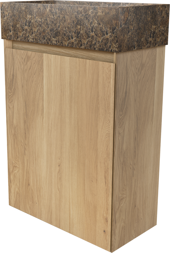 Balmani Mitra hängendes WC-Möbel-Set, 42 x 21 cm, Eiche Natur, mit Dama Waschtisch in Dark Emperador Marmor