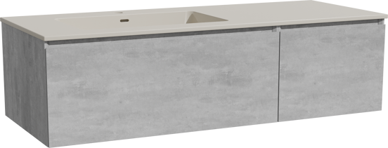 Storke Edge zwevend badkamermeubel 130 x 52 cm beton donkergrijs met Diva asymmetrisch linkse wastafel in top solid zijdegrijs