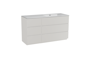 Storke Edge staand badkamermeubel 140 x 52 cm mat wit met Diva asymmetrisch rechtse wastafel in composietmarmer glanzend wit