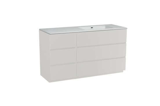 Storke Edge meuble salle de bains à poser 140 x 52 cm blanc mat avec Diva vasque asymétrique droite en marbre composite blanc brillant