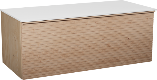 Balmani Forma hängendes Möbelstück Set: 120 x 55 cm, Naturbelassene Eiche, mit Stretto Einzel- oder Doppel Waschtischplatte, Solid Surface, Weiß matt, Horizontale symmetrische gerade Rippe