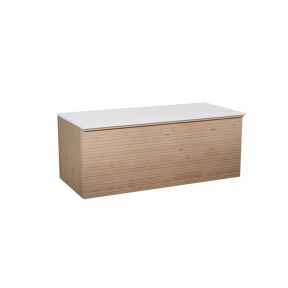 Balmani Forma meuble salle de bains suspendu 120 x 55 cm chêne naturel avec Stretto tablette simple ou double en solid surface blanc mat, Nervure droite symétrique horizontale