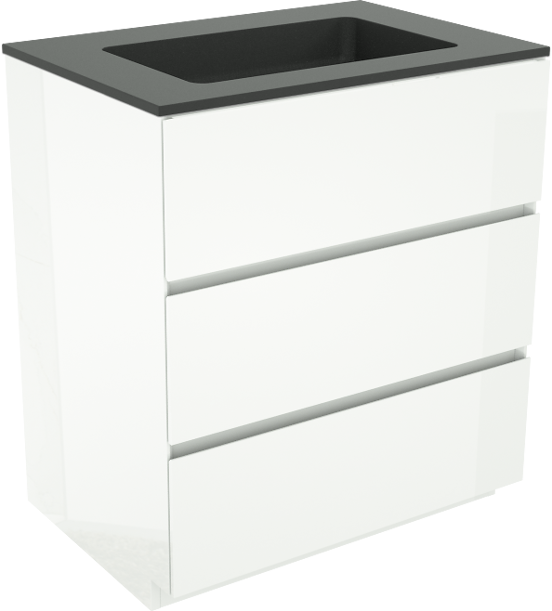 Storke Edge meuble salle de bains à poser 75 x 52 cm blanc brillant avec Scuro plan simple en quartz noir mat