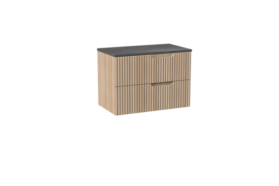 Linie Ribbo meuble salle de bains suspendu 80 x 46 cm chêne clair avec Lado tablette simple en mélaminé ardoise gris, Nervure circulaire symétrique verticale