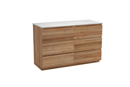 Balmani Lucida freistehendes Möbelstück Set: 135 x 55 cm, Teak, mit Stretto Einzel- oder Doppel Waschtischplatte, Marmor Carrara