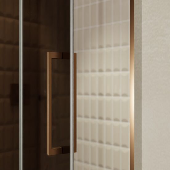 Balmani Senses Design Dusche Drehtür, Links, 140 cm x 210 cm, Bronze, Profil Brushed Rosegold, inklusive Coating
