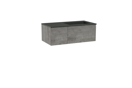 Storke Edge meuble salle de bains suspendu 100 x 52 cm béton gris foncé avec Scuro vasque asymétrique droite en quartz noir mat