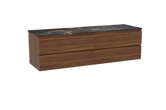 Balmani Lucida meuble salle de bains suspendu 180 x 55 cm noyer américain avec Stretto tablette simple ou double en marbre portoro gold