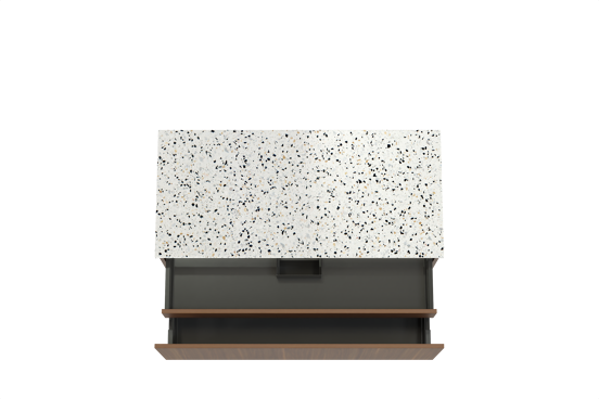 Balmani Sfera zwevend badkamermeubel 120 x 55 cm amerikaanse notelaar met Stretto enkel of dubbel tablet in mat wit/zwart terrazzo