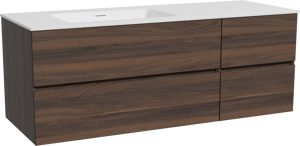 Storke Edge meuble salle de bains suspendu 140 x 52 cm noyer avec Mata vasque asymétrique gauche en solid surface blanc mat