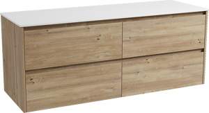 Storke Seda hängendes Möbelstück Set: 150 x 52 cm, Rohe Eiche, mit Tavola Einzel- oder Doppel Waschtischplatte, Solid Surface Weiß matt