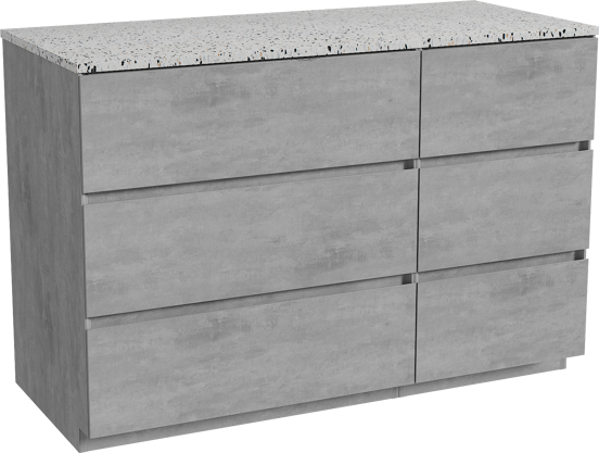 Storke Edge meuble salle de bains à poser 120 x 52 cm béton gris foncé avec Tavola tablette simple ou double en blanc/noir mat terrazzo