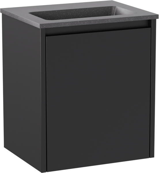 Storke Seda meuble salle de bains suspendu 45 x 35 cm noir mat avec Scuro plan simple en Quartz noir mat