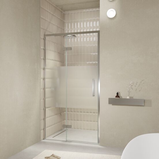Balmani Senses Design douche draaideur links 120 cm x 210 cm Helder glas met matte strook, Chroom profielen, met coating