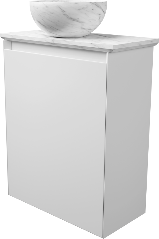 Balmani Mitra meuble wc suspendu 42 x 21 cm blanc mat avec Facetta tablette et Bari XS vaque à poser en marbre Carrara
