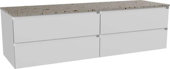 Balmani Mitra zwevend badkamermeubel 180 x 55 cm mat wit met Stretto enkel of dubbel tablet in terrazzo greige terrazzo