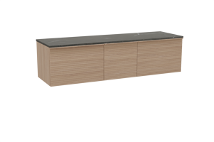 Balmani Forma zwevend badkamermeubel 180 x 55 cm natuur eik met Stretto enkel of dubbel tablet in marmer pietra grey, Horizontale symmetrische rechte ribbel