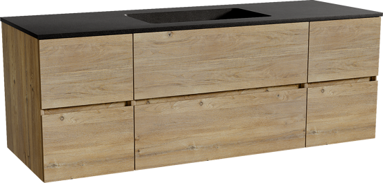 Storke Edge meuble salle de bains suspendu 145 x 52 cm chêne brut avec Scuro plan simple en quartz noir mat