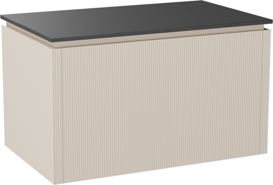 Balmani Eclips meuble salle de bains suspendu 90 x 55 cm Sandbeige avec Stretto tablette simple en Granit noir, Nervure droite symétrique verticale
