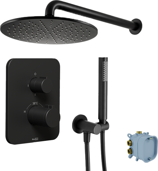 Blaufoss Smartbox Softline colonne de douche encastrée robinet thermostatique avec douche de tête ronde 30 cm noir mat