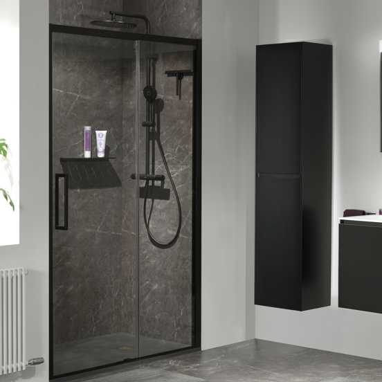 Luca Varess Senses douche schuifdeur 160 x 200 cm helder glas mat zwart profiel