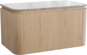 Balmani Moon zwevend badmeubel 100 x 55 cm naturel eiken met Moon enkel wastafelblad in terrazzo greige terrazzo