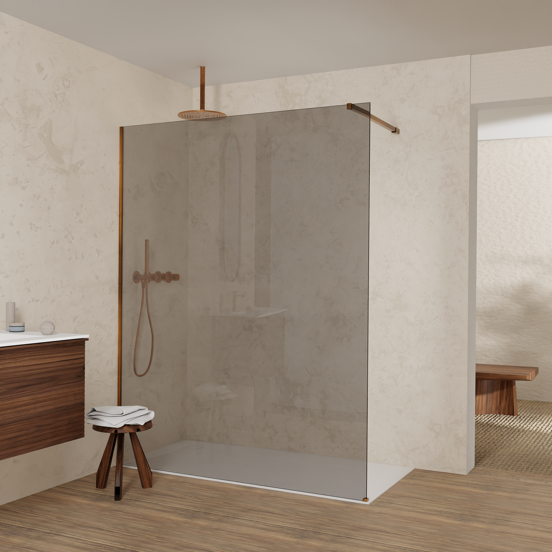 Balmani Modular douche à l'italienne: 160 x 200 cm, Verre fumé, Profil Brushed Rosegold