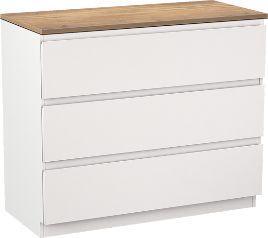 Linie Lado staand badmeubel 100 x 46 cm mat wit met Lado enkel of dubbel wastafelblad in melamine naturel eiken