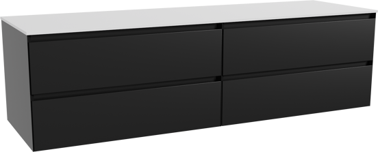 Balmani Mitra meuble salle de bains suspendu 180 x 55 cm noir mat avec Stretto tablette simple ou double en solid surface blanc mat