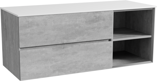 Storke Edge zwevend badmeubel 130 x 52 cm beton donkergrijs met Tavola enkel of dubbel wastafelblad in solid surface mat wit